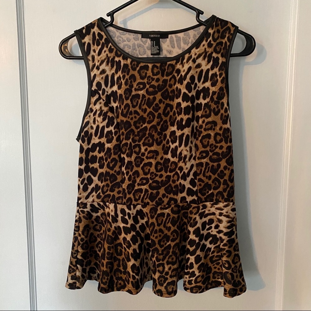 Forever 21 Leopard Print Peplum Top, Size M